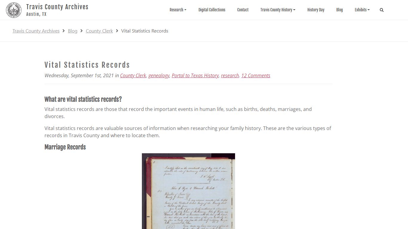 Vital Statistics Records | Travis County Archives