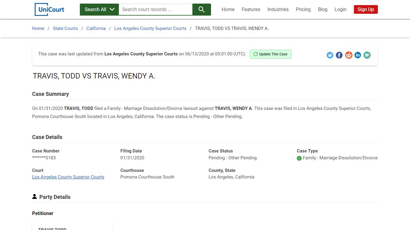 TRAVIS, TODD VS TRAVIS, WENDY A | Court Records - UniCourt